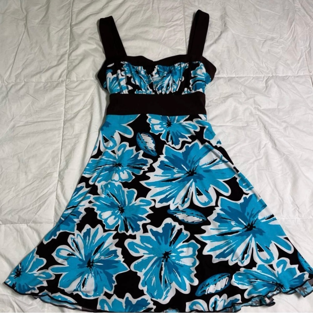 Floral Blue and Black Dress